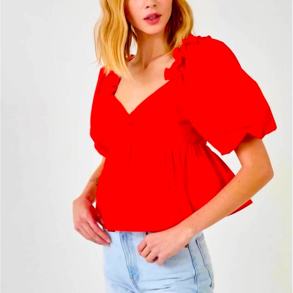 Karlie boutique puff shoulder babydoll peplum top size medium